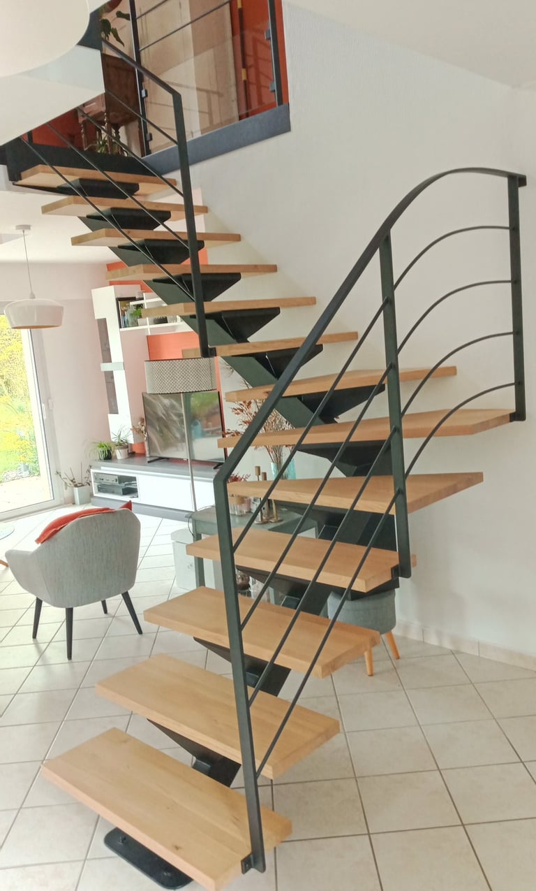 escalier limons central 1/4 tournant