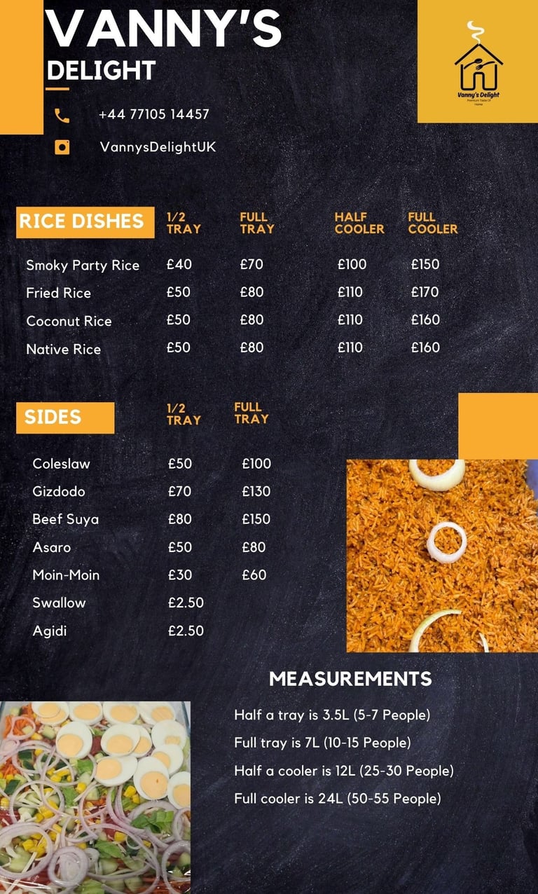 Rice and Sides Menu Vanny's Delight