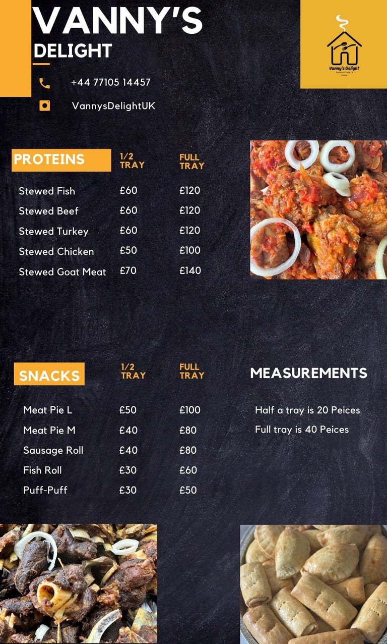 Proteins and Snacks Vanny's Delight Menu
