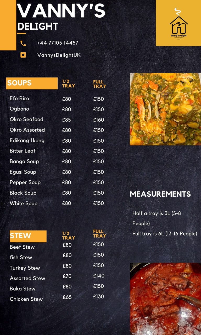 Soups and Stew Menu For Vanny's Delight