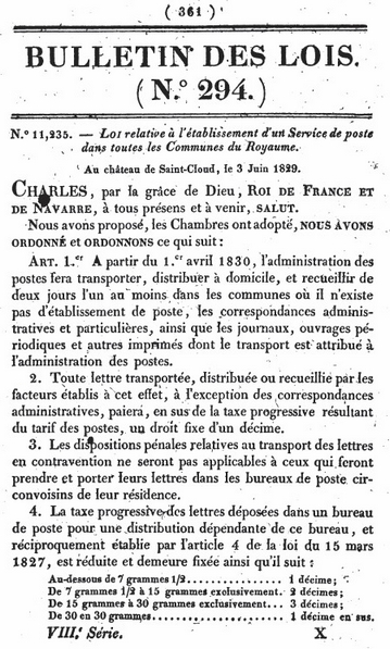 Loi du 3 juin 1829 instaurant le service postal rural