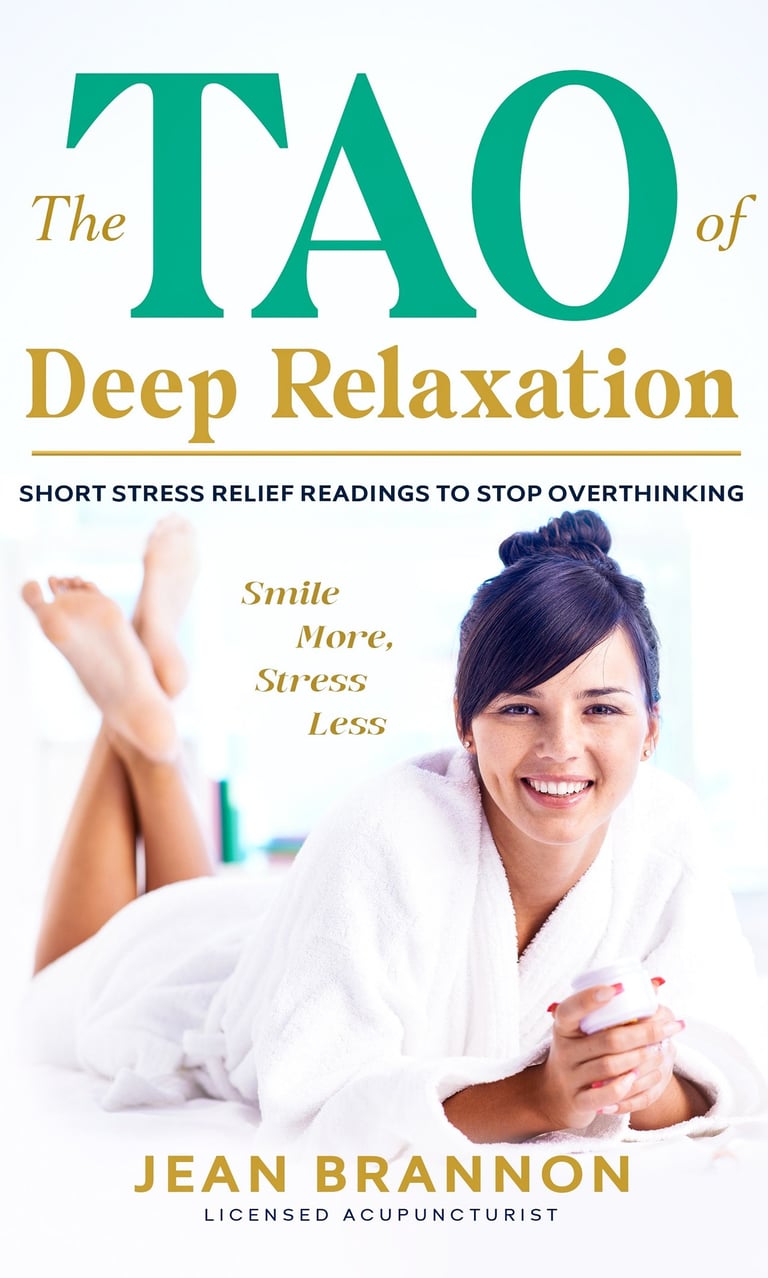The Tao of Deep Relaxation's front cover features a smiling, relaxed woman in a white robe.