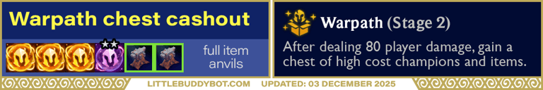 Teamfight Tactics TFT Set 16 Lore & Legends Warpath augment chest cashout loot drop table