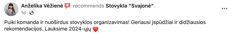 Tėvų atsiliepimai apie vasaros stovyklą Svajonė