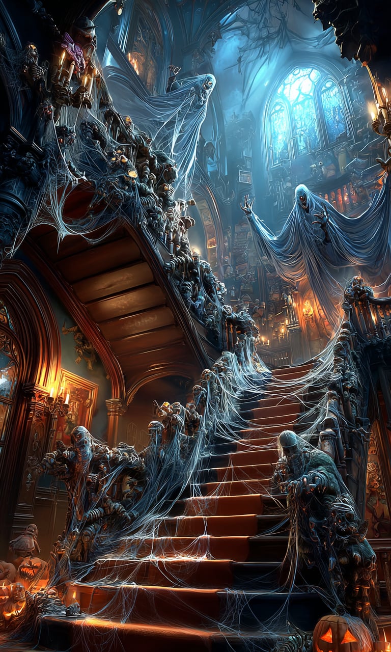 ghoul in a haunted mansion on spooky stairs 