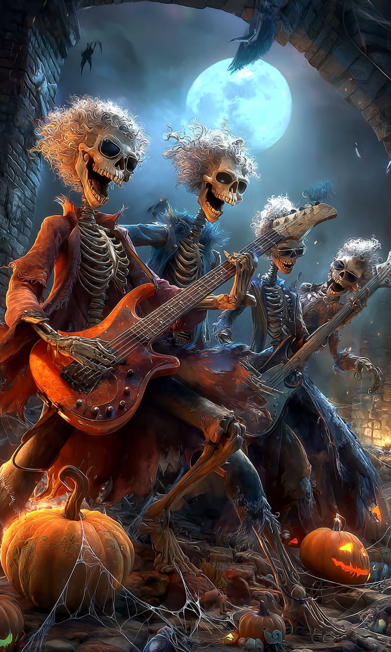 Skelton rock band jamming out