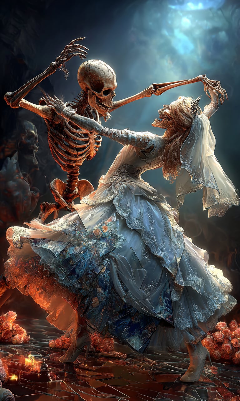 halloween dance party with skeletons