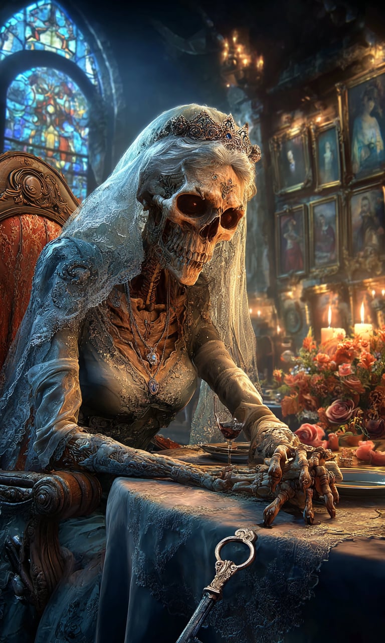 Skeletal bride left alone to cry on halloween night