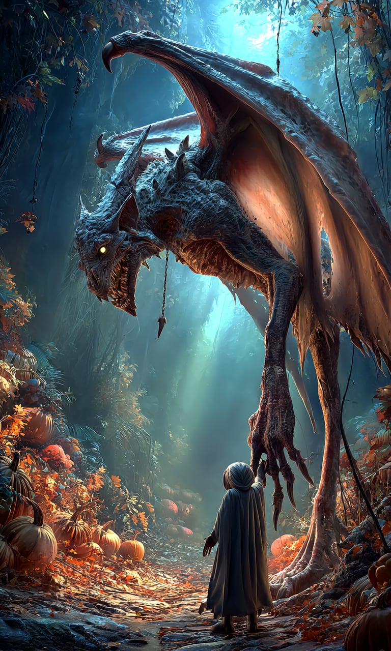 Vampire in a pumpkin forrest