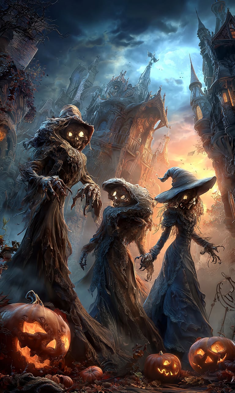 Ghouls and halloween jack o lanterns 