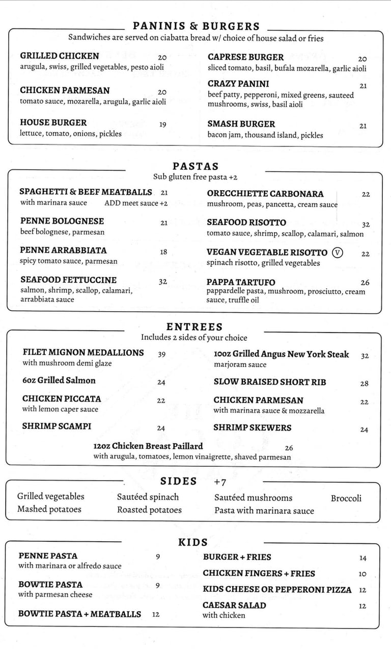 Italian menu dishes at Dos Vientos Local Table in Newbury Park