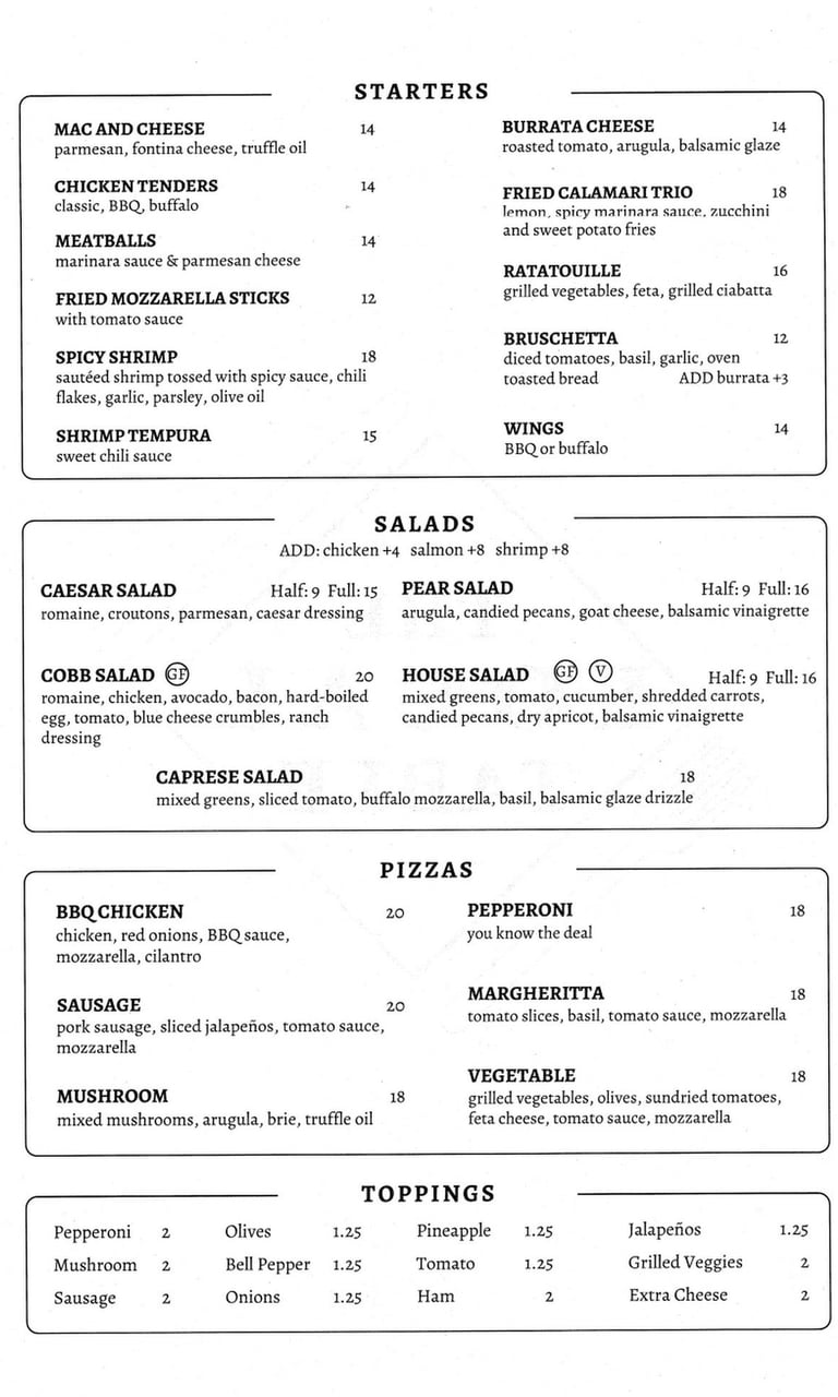 Italian menu dishes at Dos Vientos Local Table in Newbury Park