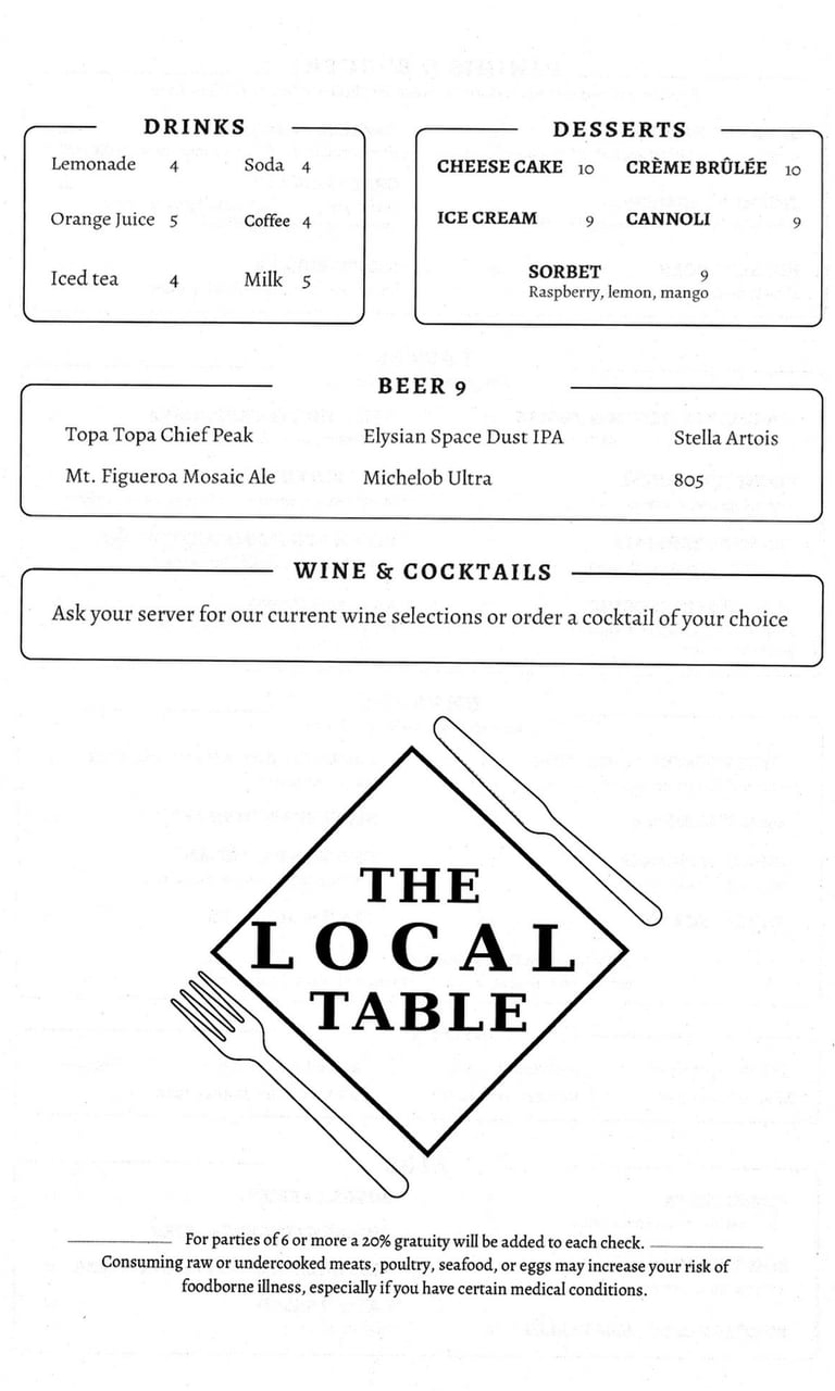 Italian menu dishes at Dos Vientos Local Table in Newbury Park