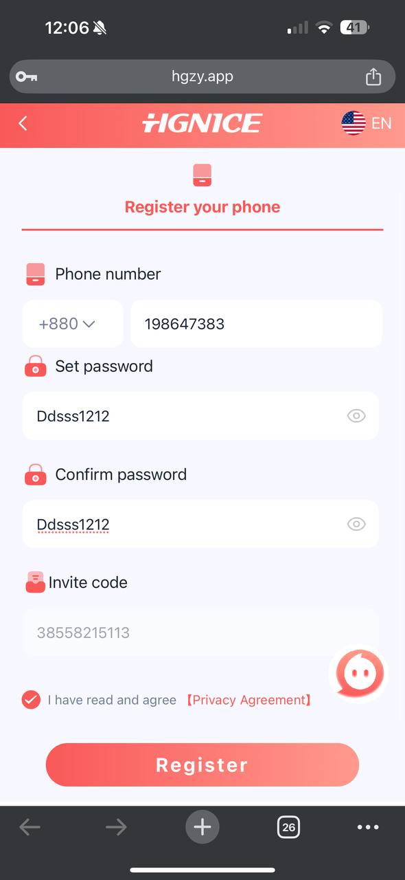 how to register hg nice game account