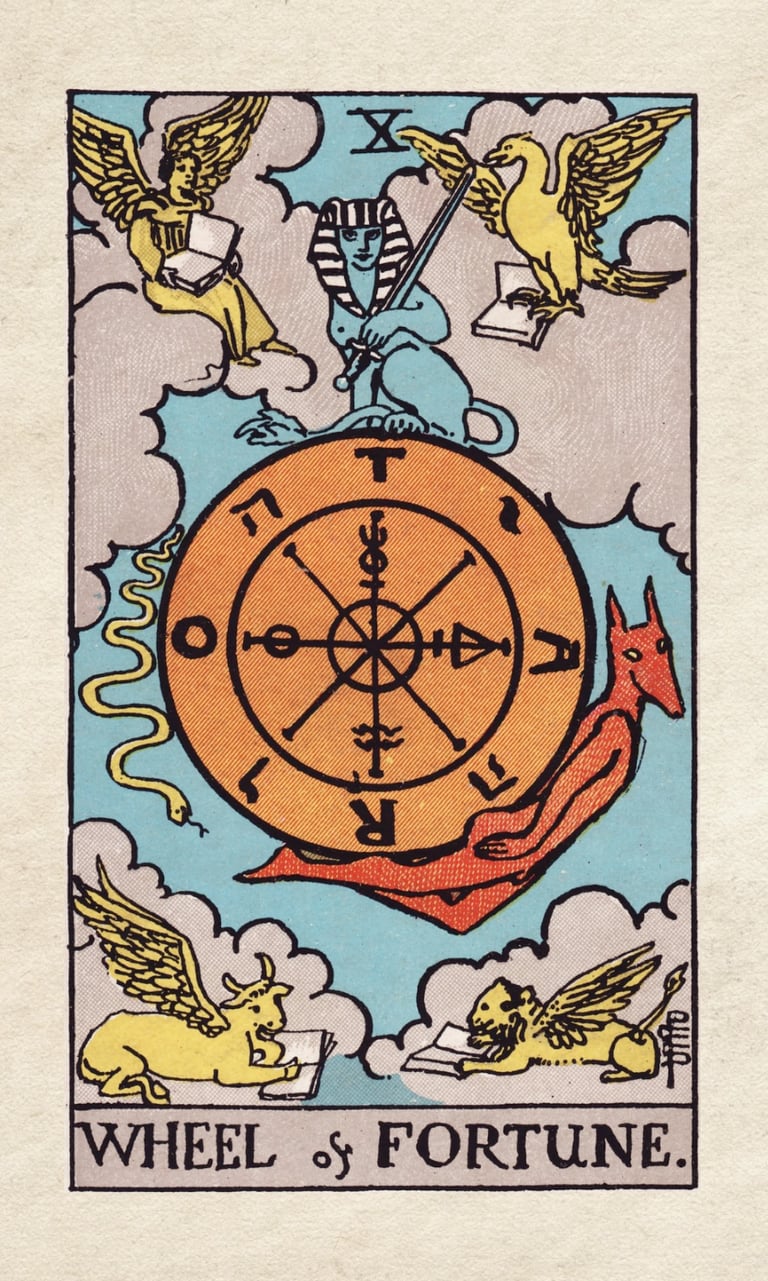 Wheel of Fortune: Signifies cycles, destiny, and unexpected turns.