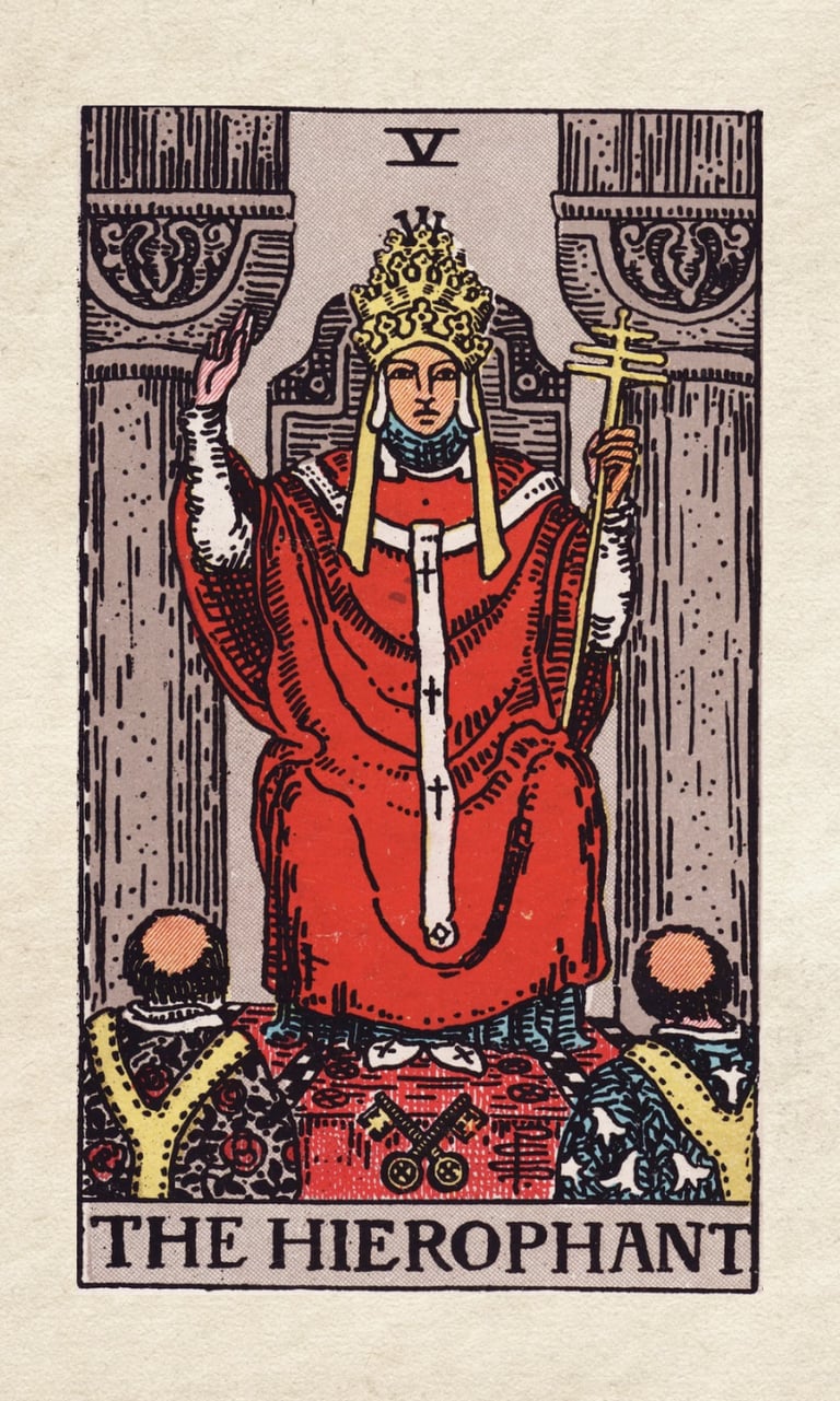 The Hierophant: Represents tradition, spirituality, and seeking guidance.