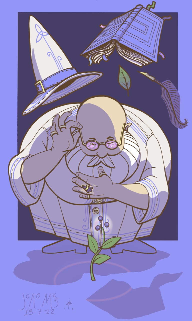 Desenho do Jaum em 2022, representa um Druida que reverencia e estuda a Vida.