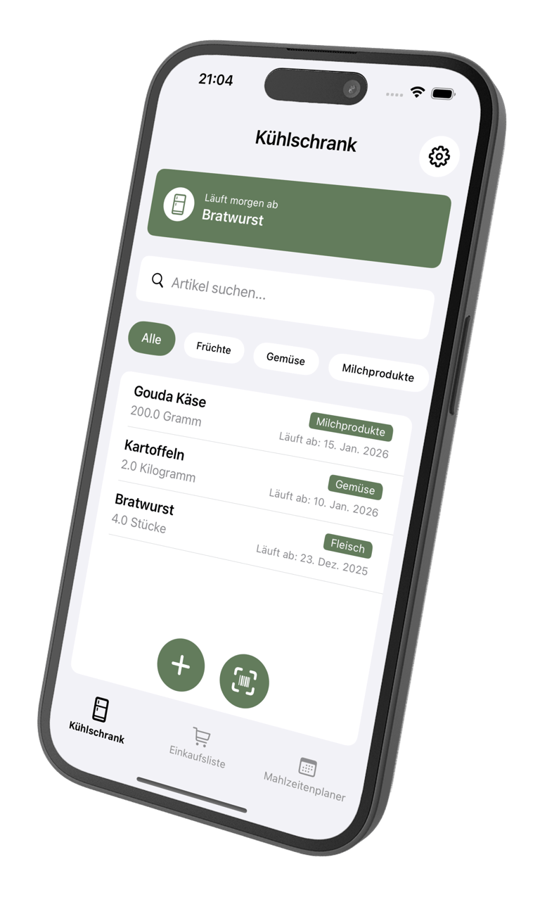 ReFridge-App mit Lebensmittelübersicht und Ablaufdaten anzeigen