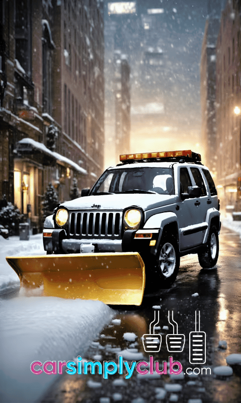 a Jeep Liberty with a snow plow