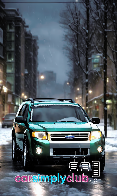 a Ford Escape parked in the snow with a car in the background