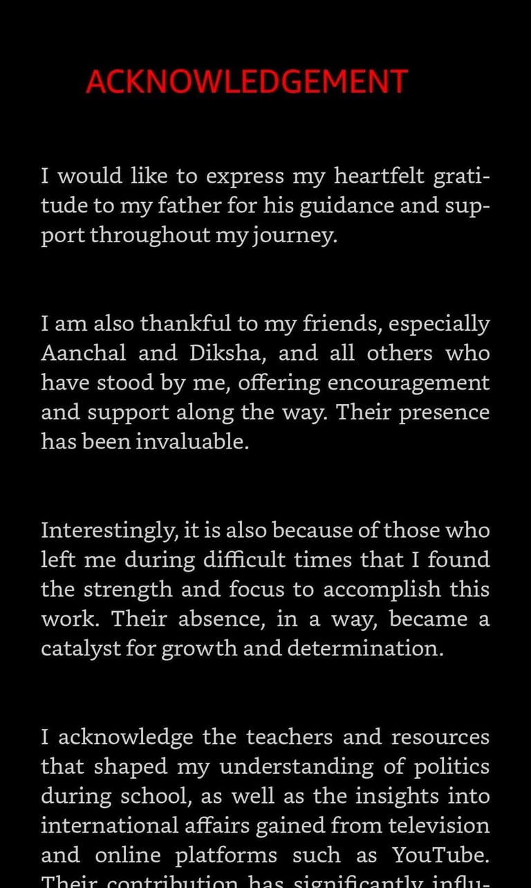 Acknowledgement of the book "The Unlikely Laureate" written by Author Piyush Singh