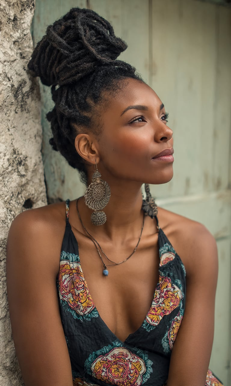 a black woman with a natural updo hairstyle