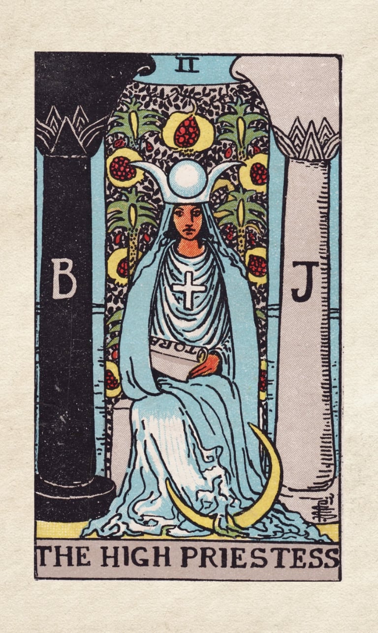 The High Priestess: Represents intuition, mystery, and inner wisdom.