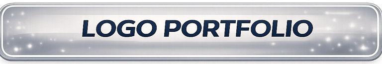A metallic silver web button displaying the text Logo Portfolio in bold dark blue font.