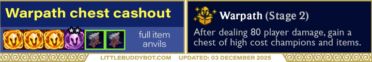 Teamfight Tactics TFT Set 15 K.O. Coliseum Warpath augment chest cashout loot drop table