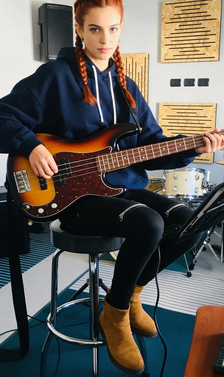 Studente in sala prove per pratica libera