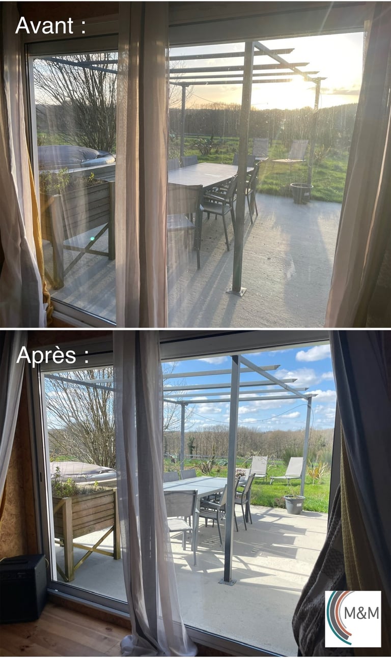 Avant après d'un nettoyage de vitres chez particuliers baie vitrée - m&m services pro rouen