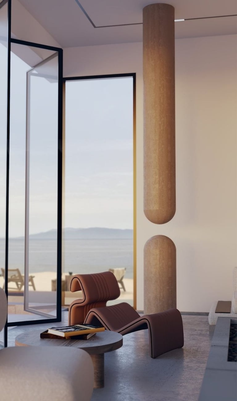 Contemporary interior with floor-to-ceiling glass in a Dubai fit-out and contracting project.