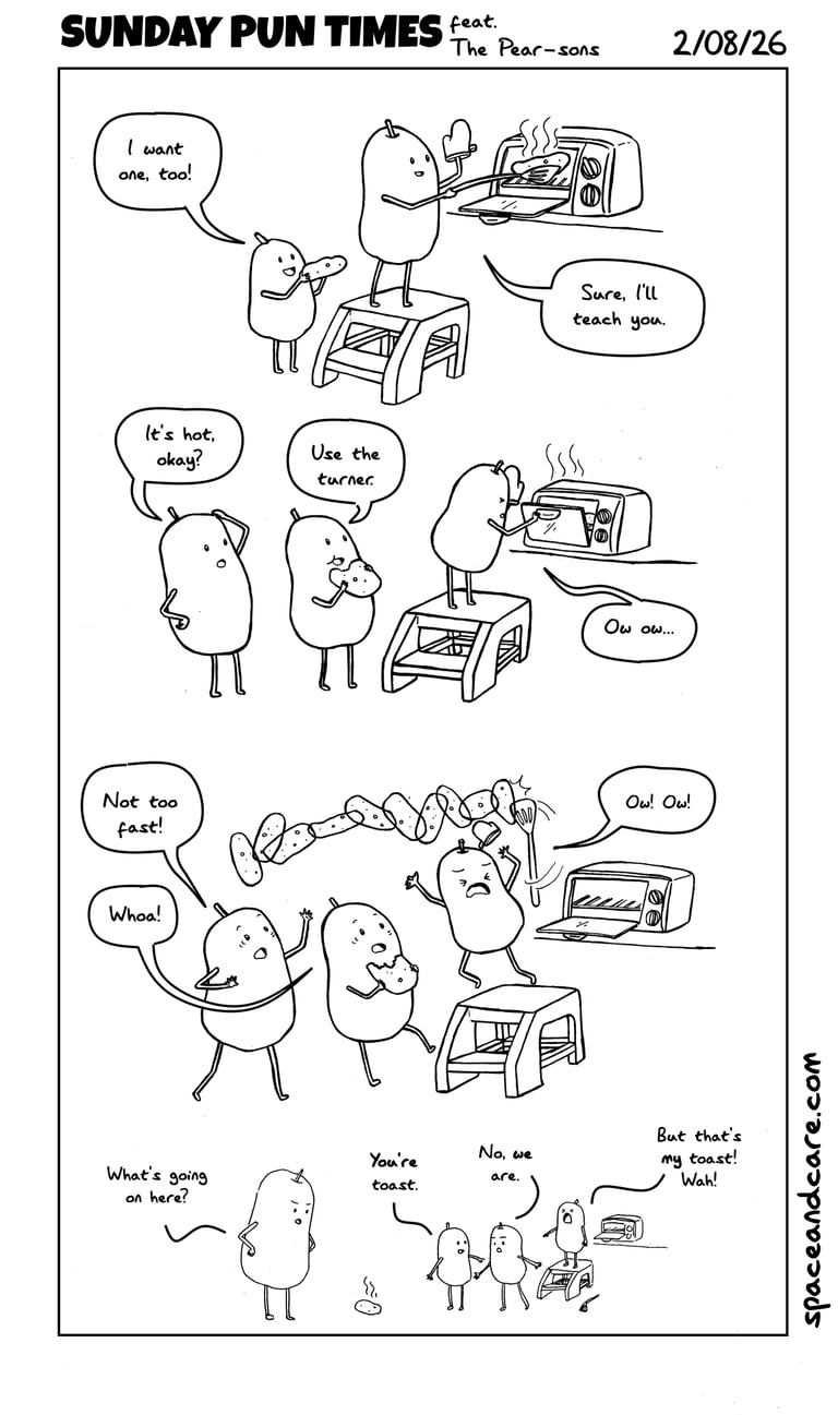 Pearson children using the toaster but with mixed results.