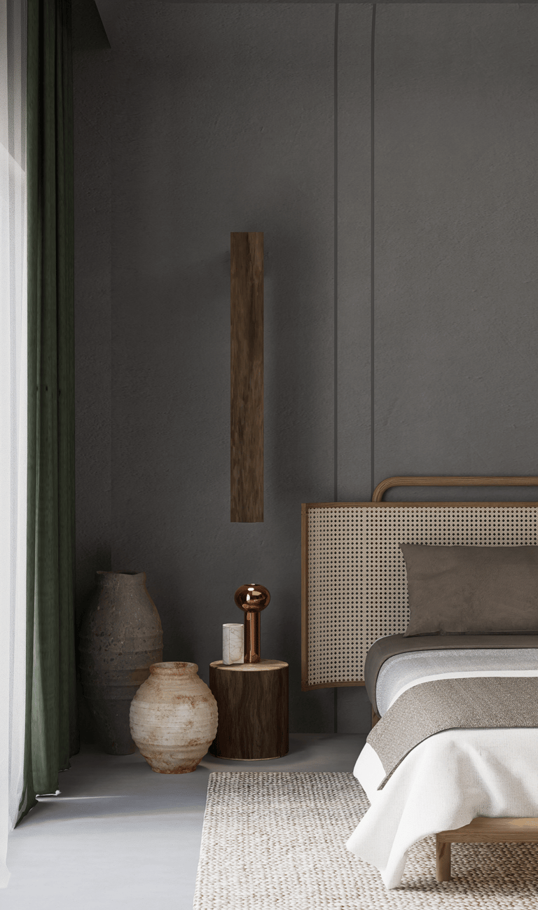 Contemporary luxury bedroom interior design in Dubai with neutral palette and bespoke finishes.