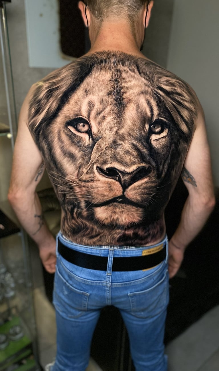 Detalhe de tatuagem realista preto e branco com sombreamento suave