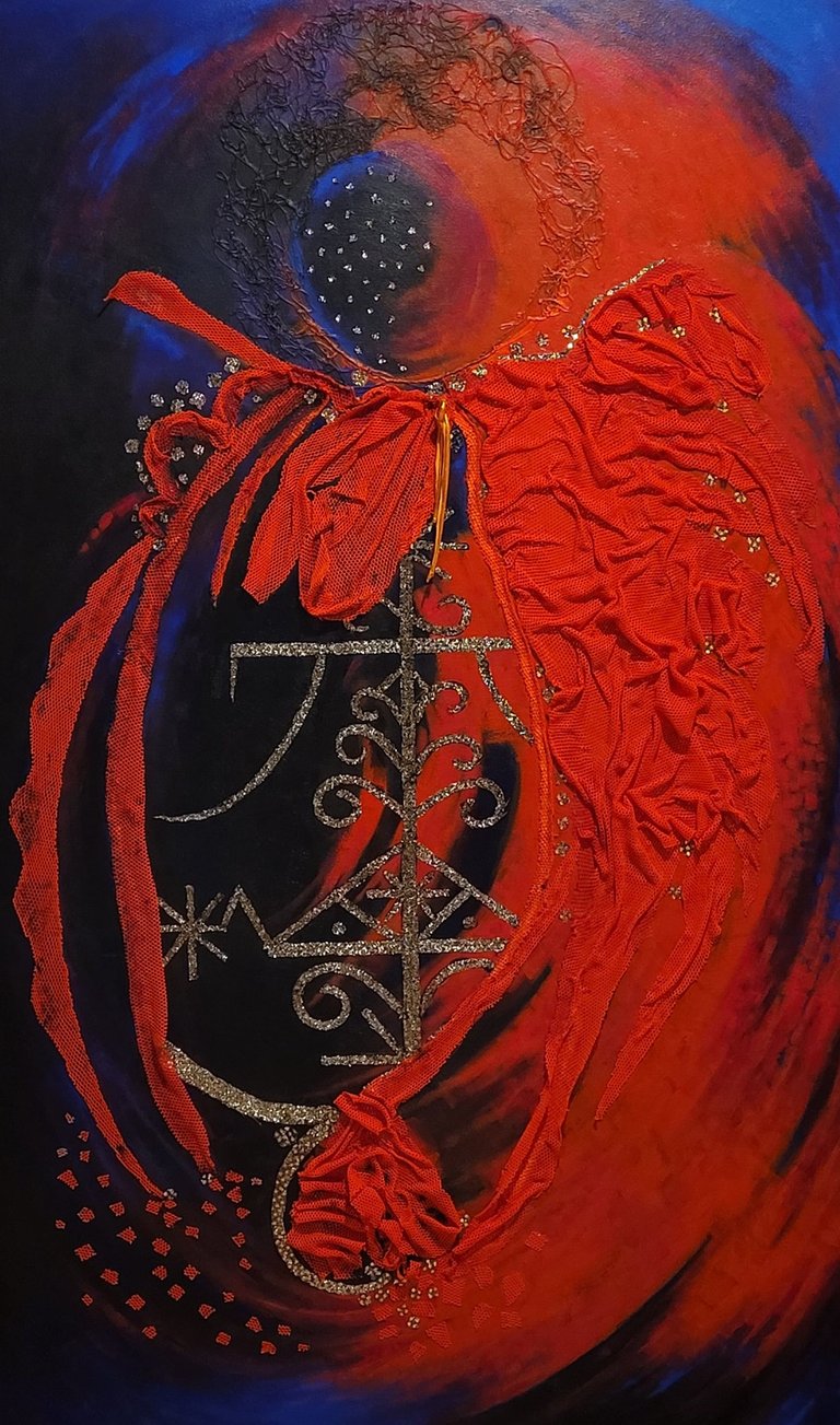 Ogou Feray, 2023, Mixed media on canvas, 36’’x 60” (inches)  