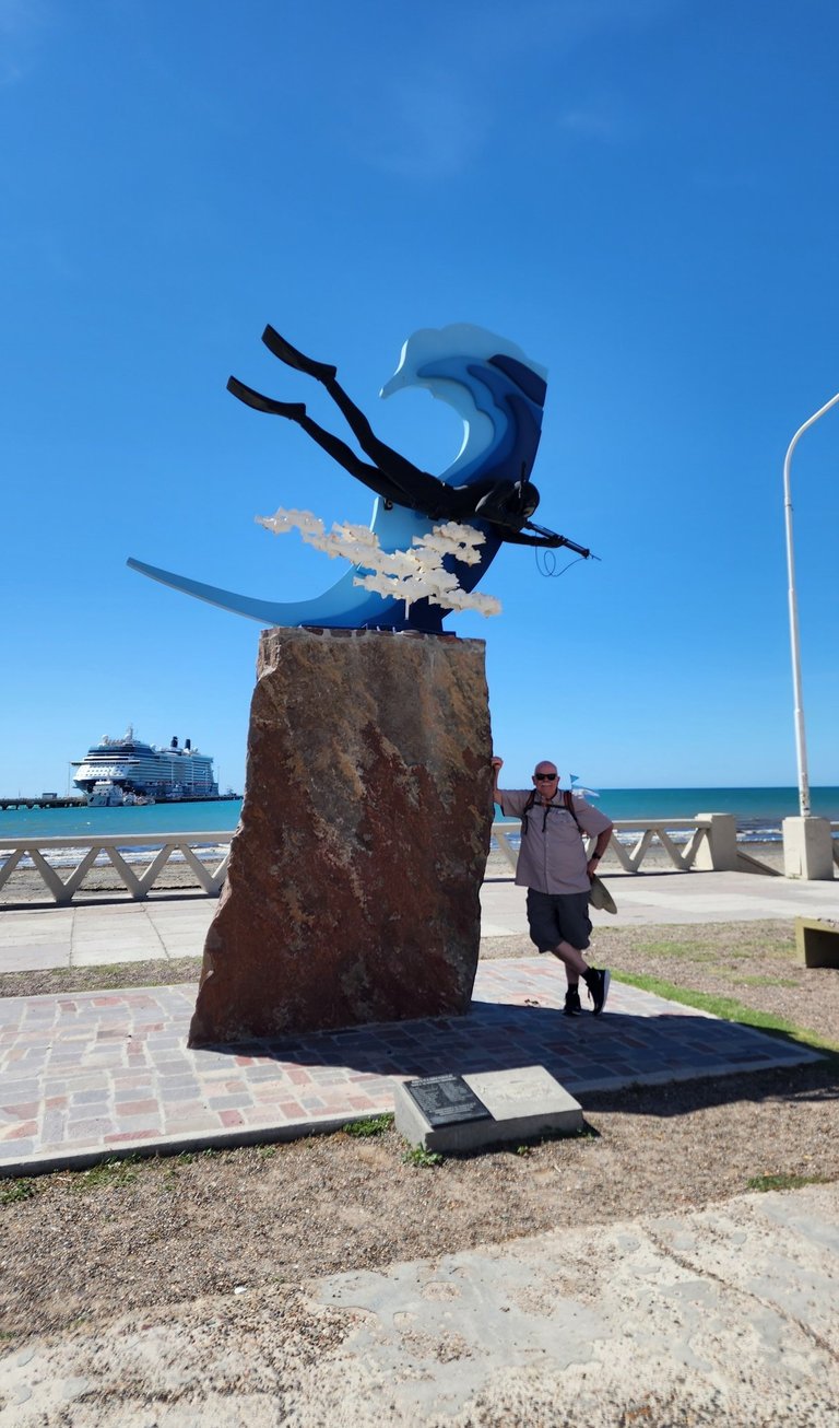 Beautiful monuments adorn the coastal walkway in Puerto Madryn, Argentina