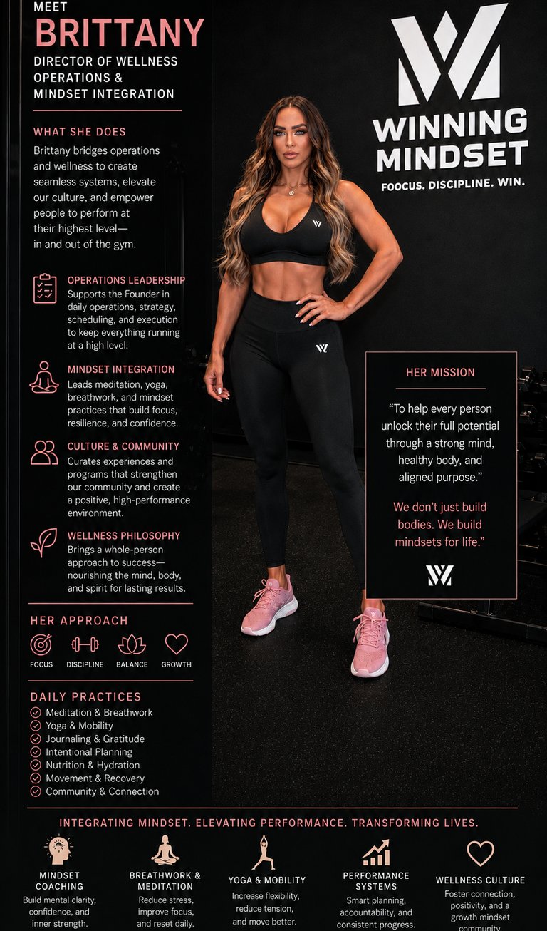 Luxury wellness operations and mindset coaching at Winning Mindset Health & Fitness