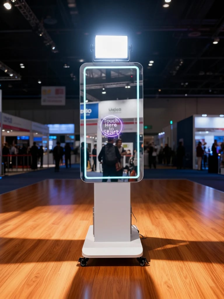 Slim industrial design magic mirror photobooth for corporate and brand activation