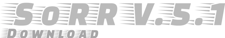 a silver-colored logo that suggests speed and says, download sorr v.5.1