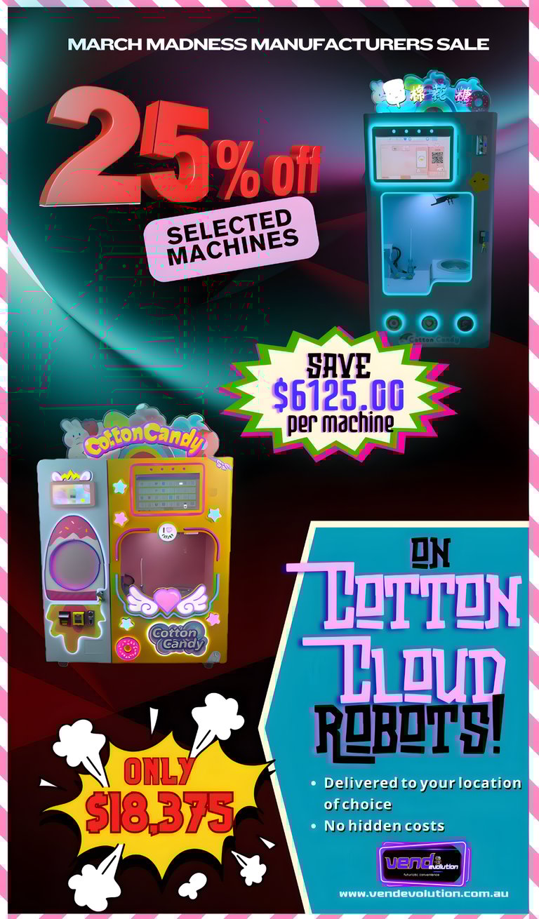 fairy floss robot vending machine sale flyer