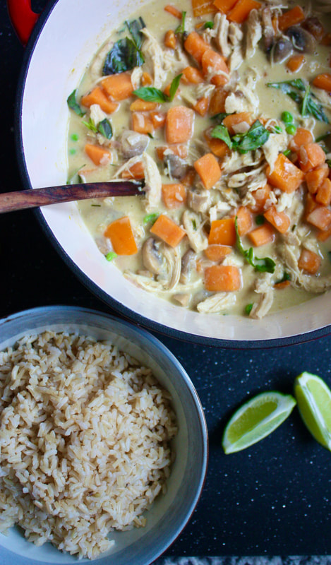 sweet potato and chicken curry with brown rice