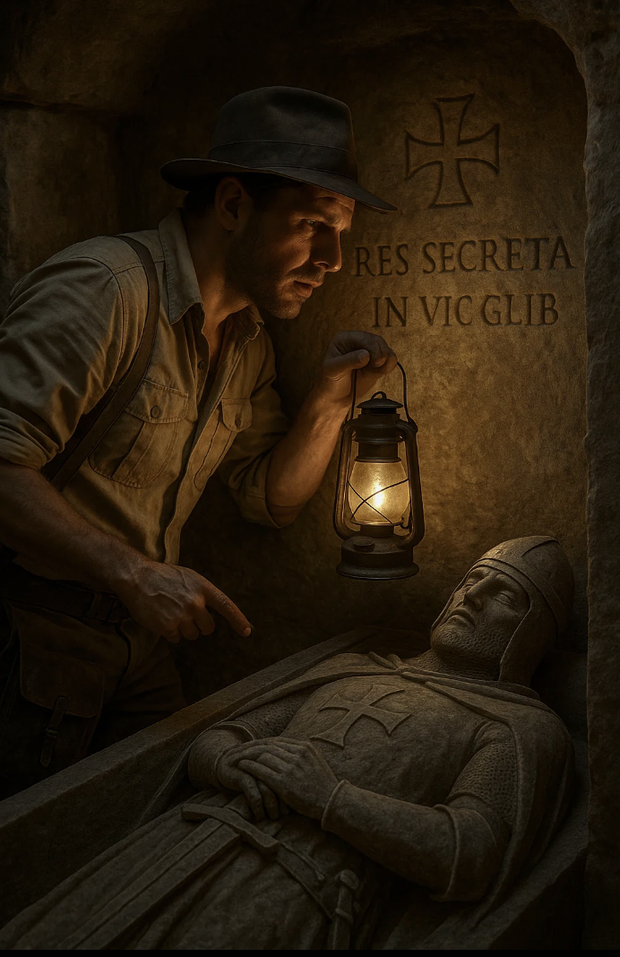 Archéologue dans une tombe de templier pour les journées européennes de l'archéologie.