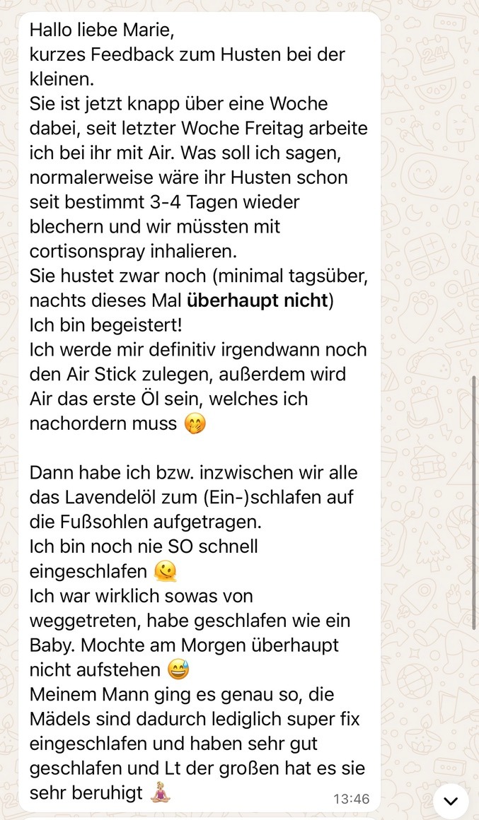 WhatsApp-Nachricht über entspannte Abendroutine mit Lavendelöl