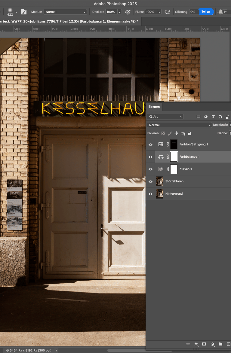Photoshop-Arbeitsfläche mit Ebenen – Beispiel aus dem Kurs Grundlagen Photoshop Basel.