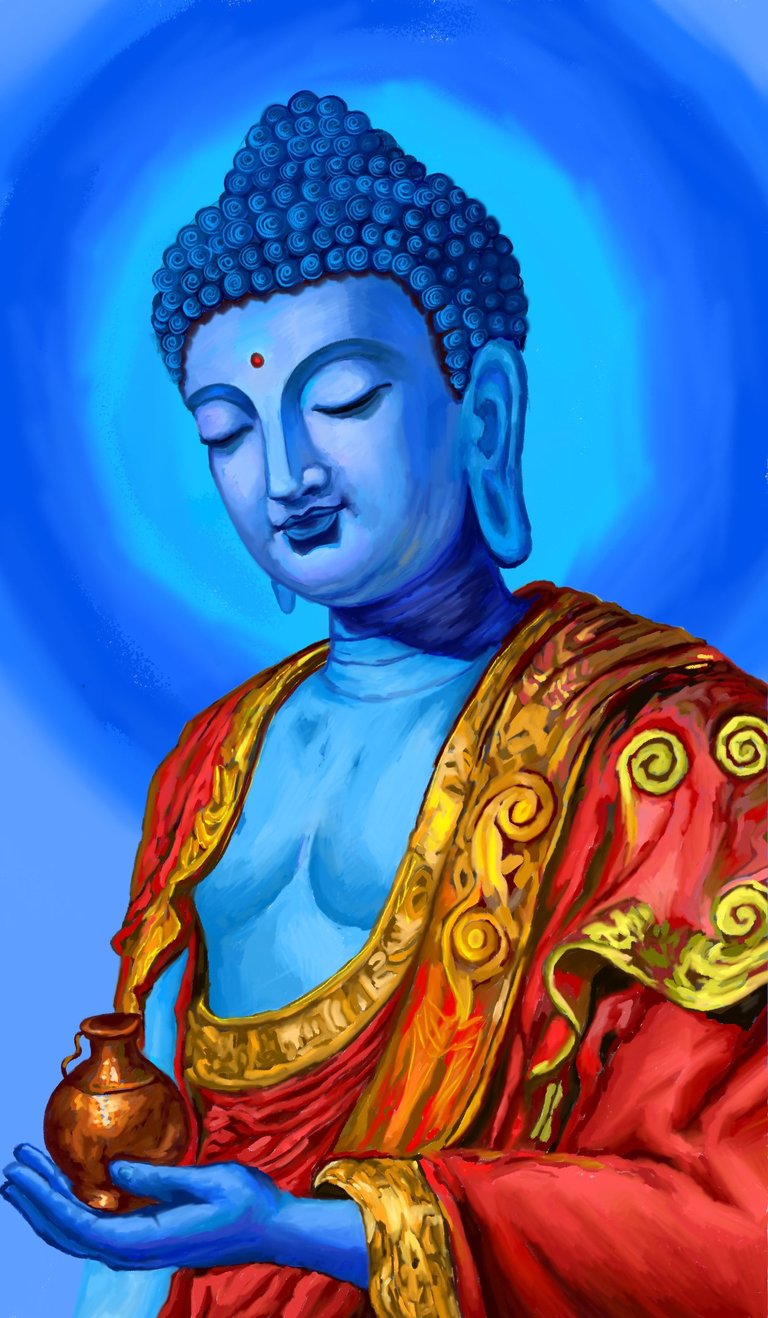 portrait painting of lord buddha from budhism  with beautiful colors