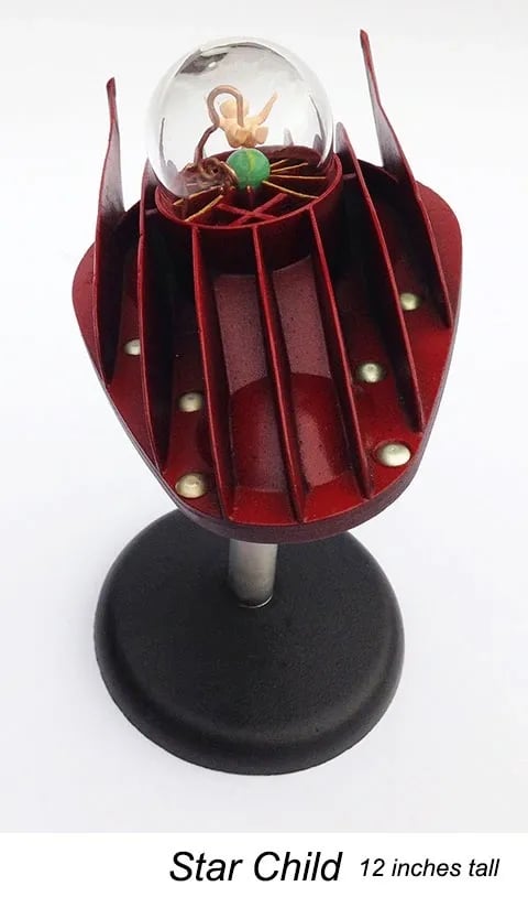 Found object spaceship sculpture named Star Child by artist Tal Avitzur.