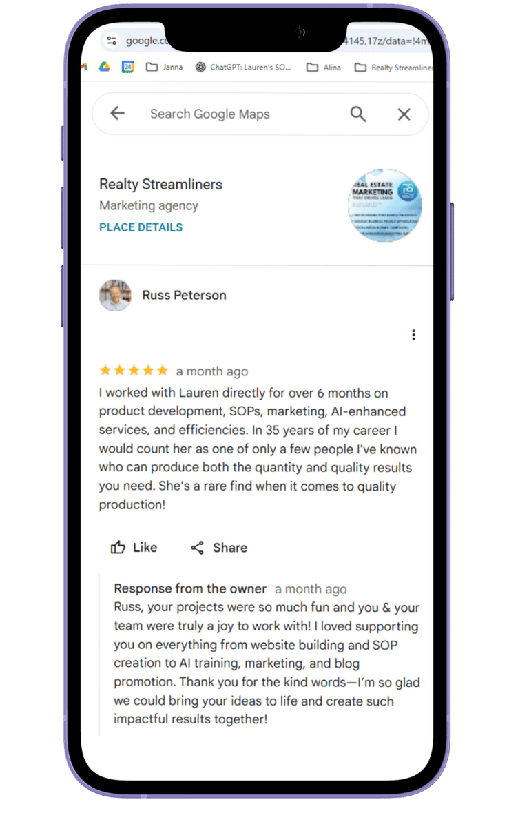Positive client reviews improve trust and rankings in Local SEO for real estate