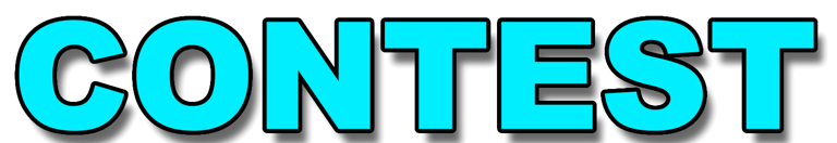 Bold bright blue CONTEST text banner with a black outline and drop shadow.