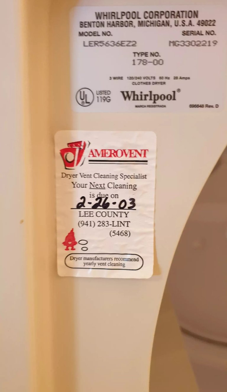 Over 20 years experience in dryer vent cleaning sticker in Lee County Florida